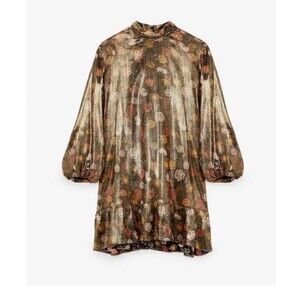 ZARA Floral Shiny Metallic Satin Dress